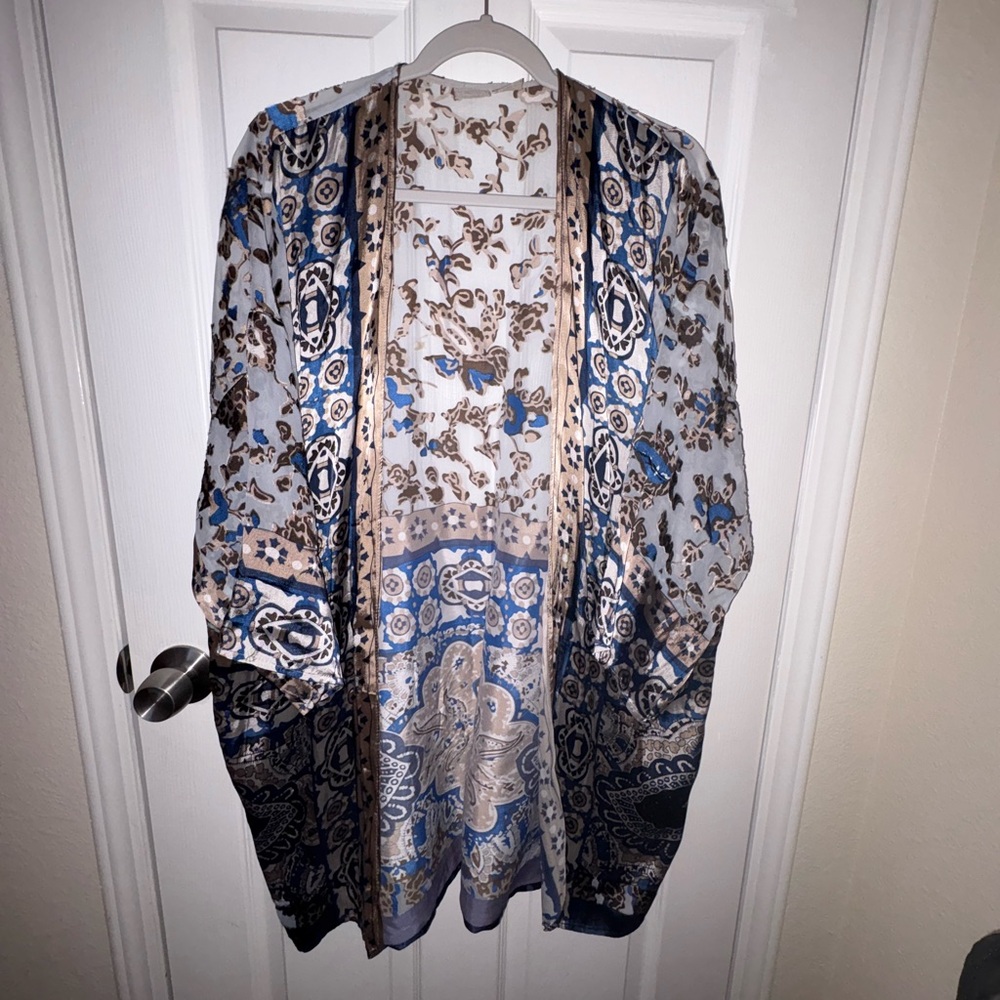 Chico's Blue and Brown Patterned Cape